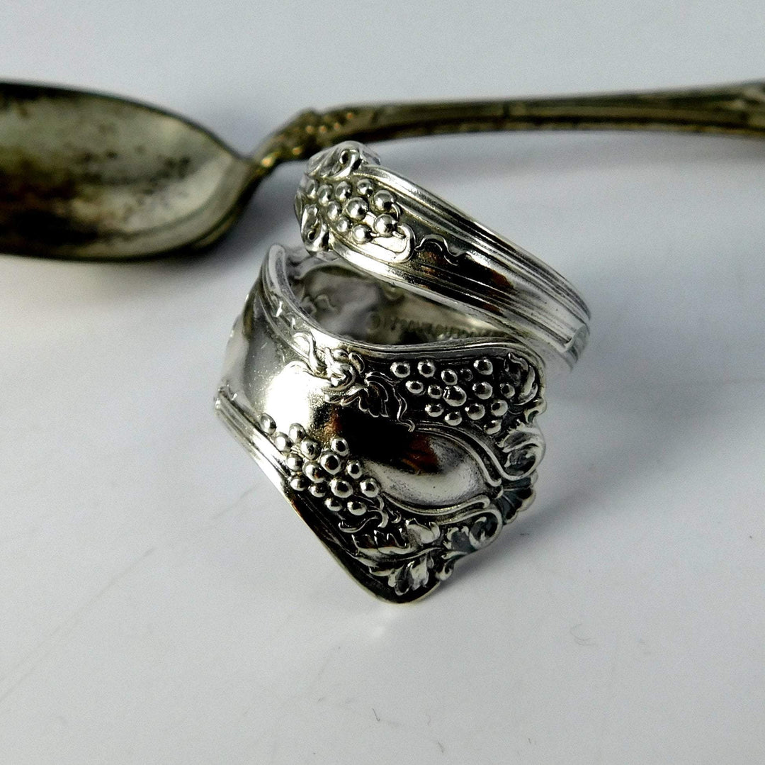 Grape Cluster Spiral Twist Silver Spoon Ring