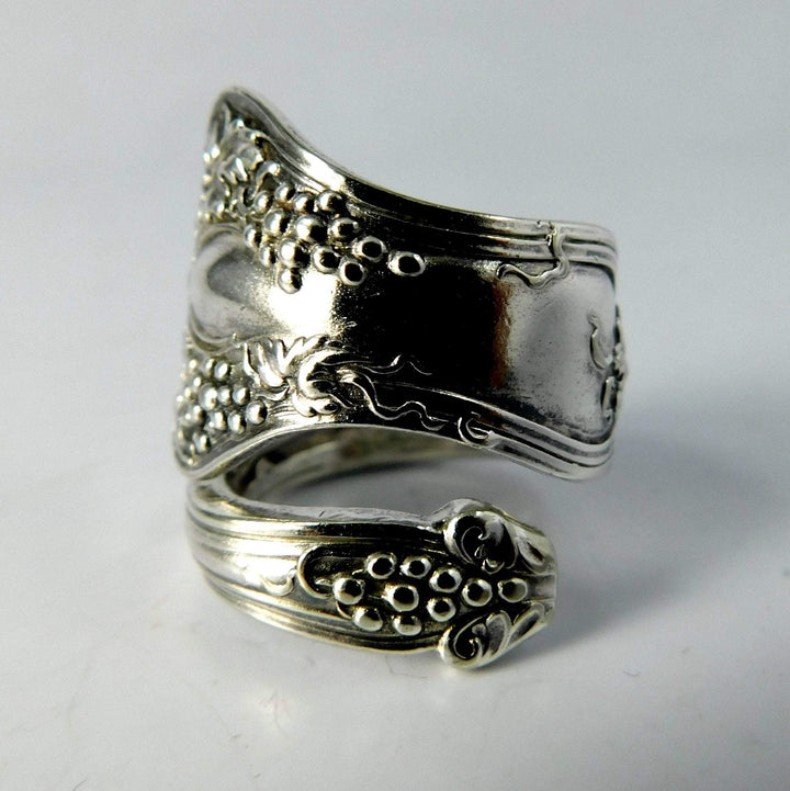 Grape Cluster Spiral Twist Silver Spoon Ring