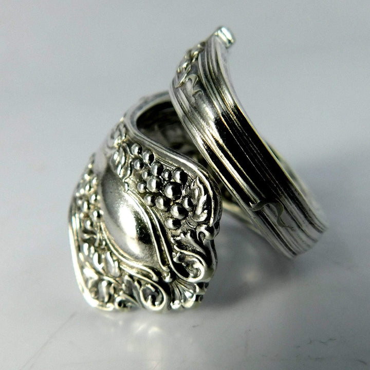 Grape Cluster Spiral Twist Silver Spoon Ring