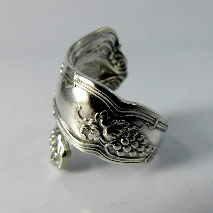 Grape Cluster Spiral Twist Silver Spoon Ring