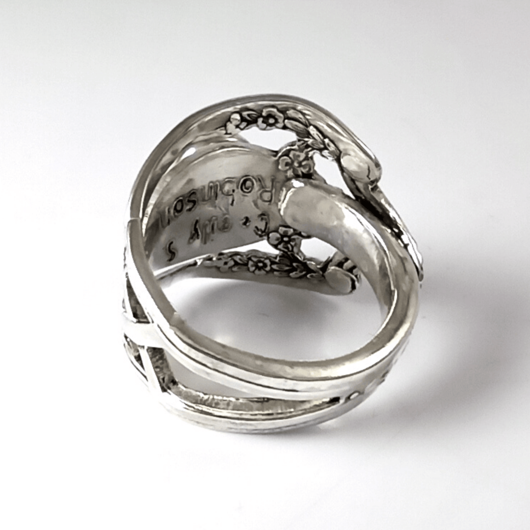 Lattice Nouveau Sterling Silver Spoon Ring with Opal Gemstone
