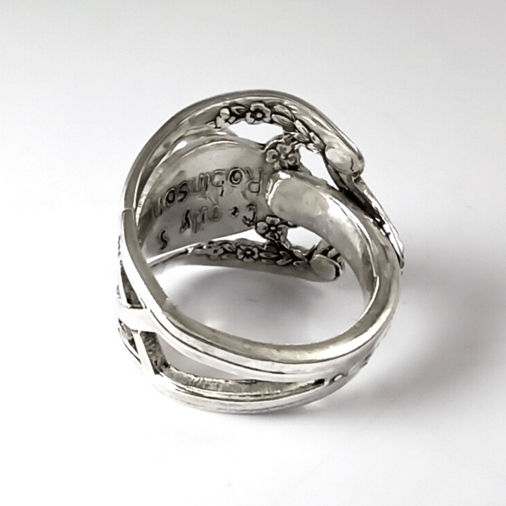 Lattice Nouveau Sterling Silver Spoon Ring with Opal Gemstone