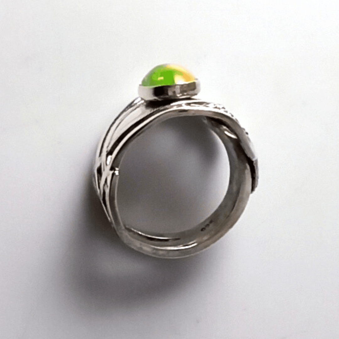 Lattice Nouveau Sterling Silver Spoon Ring with Opal Gemstone