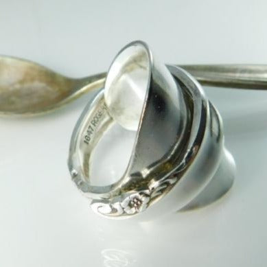 Rose Sprig Silver Whole Spoon Ring