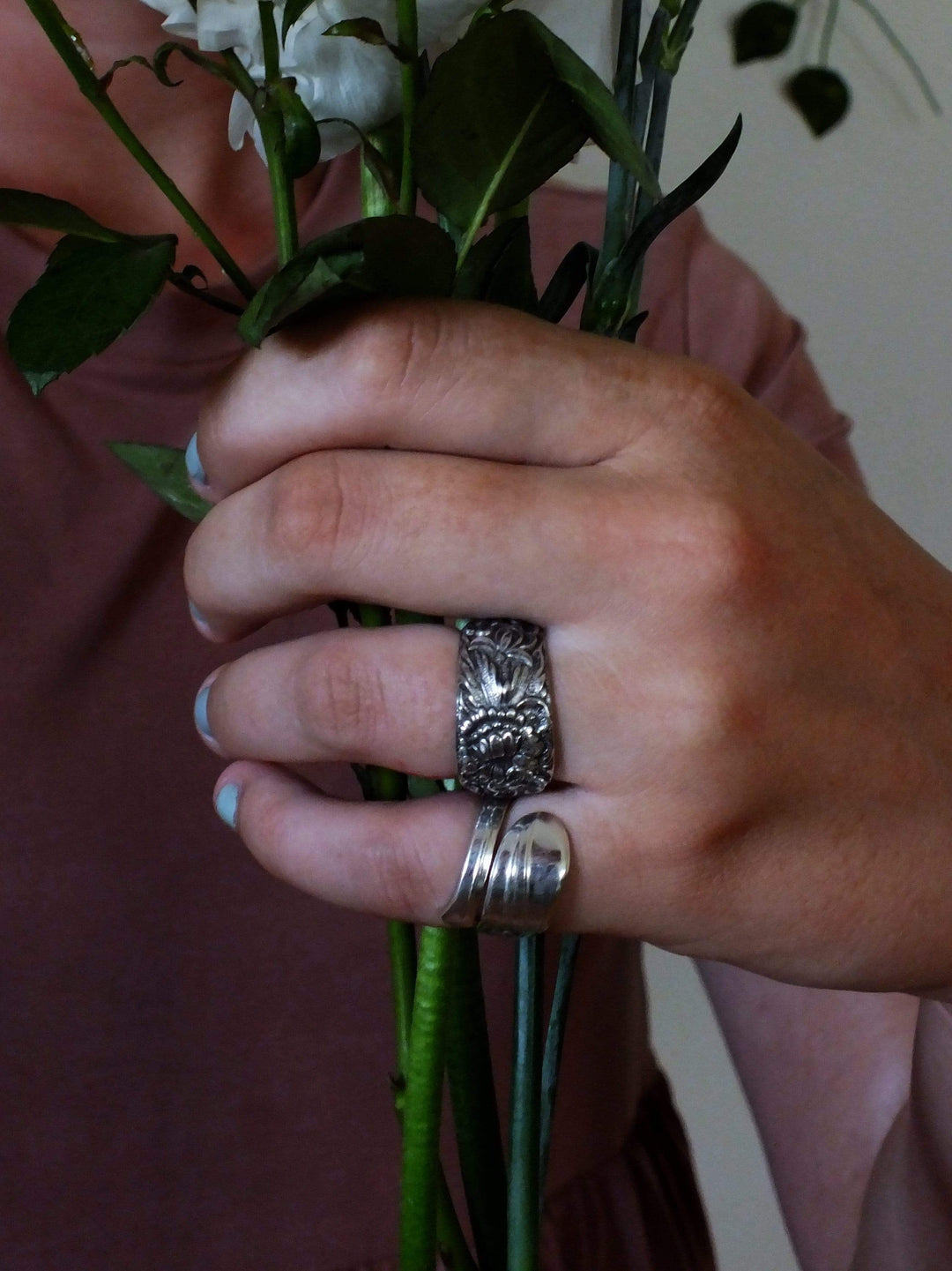 spoon ring Wildflower Spiral Twist Silver Spoon Ring