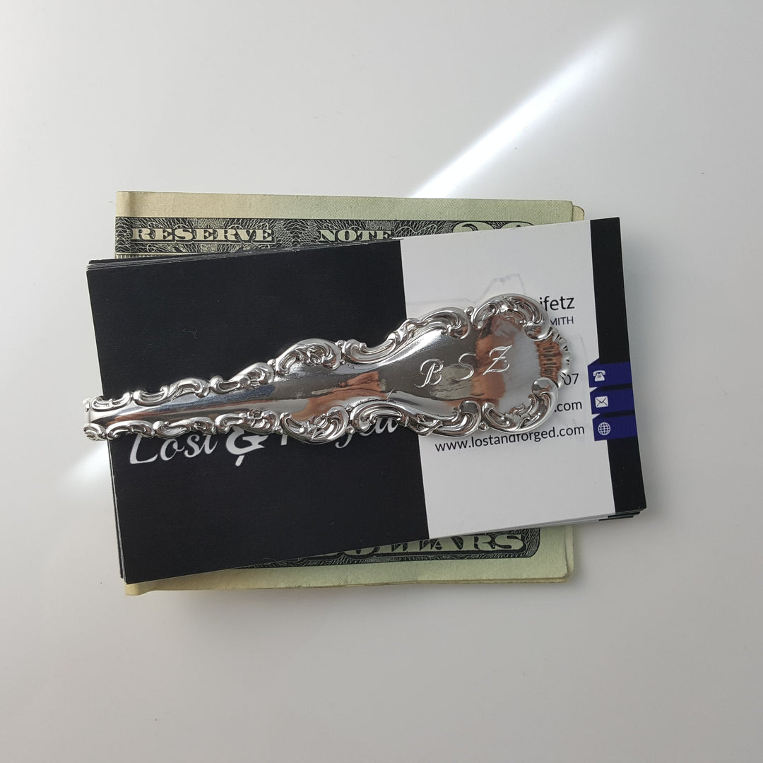 Treble Clef Silver Fork Money Clip / Card Holder