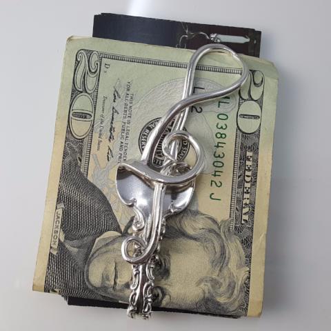 Treble Clef Silver Fork Money Clip / Card Holder