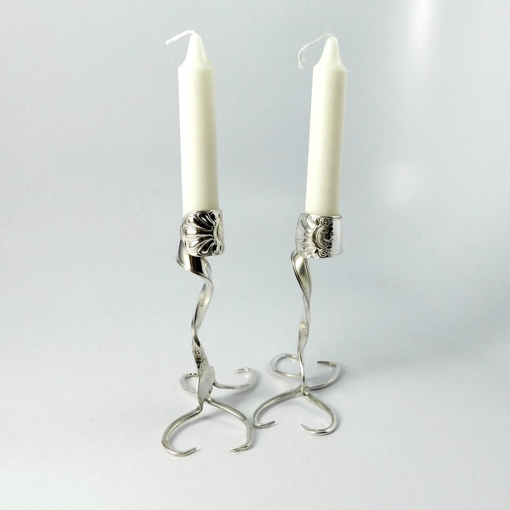 Twisted Fork Silver Candlesticks