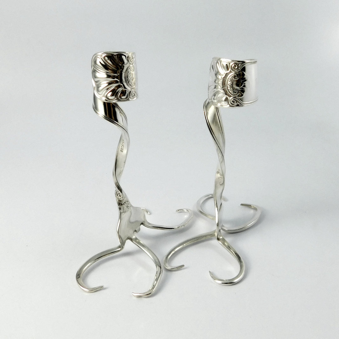 Twisted Fork Silver Candlesticks
